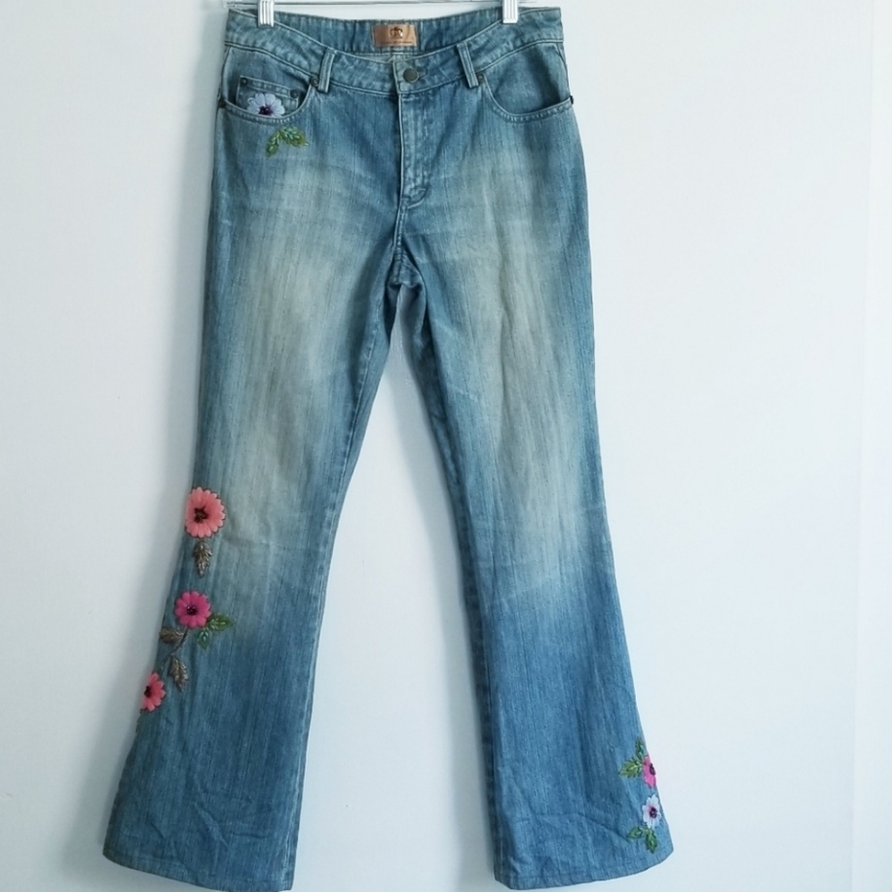 Dana Buchman 'Ileana' Embroidered Beaded Boho Flare Jeans